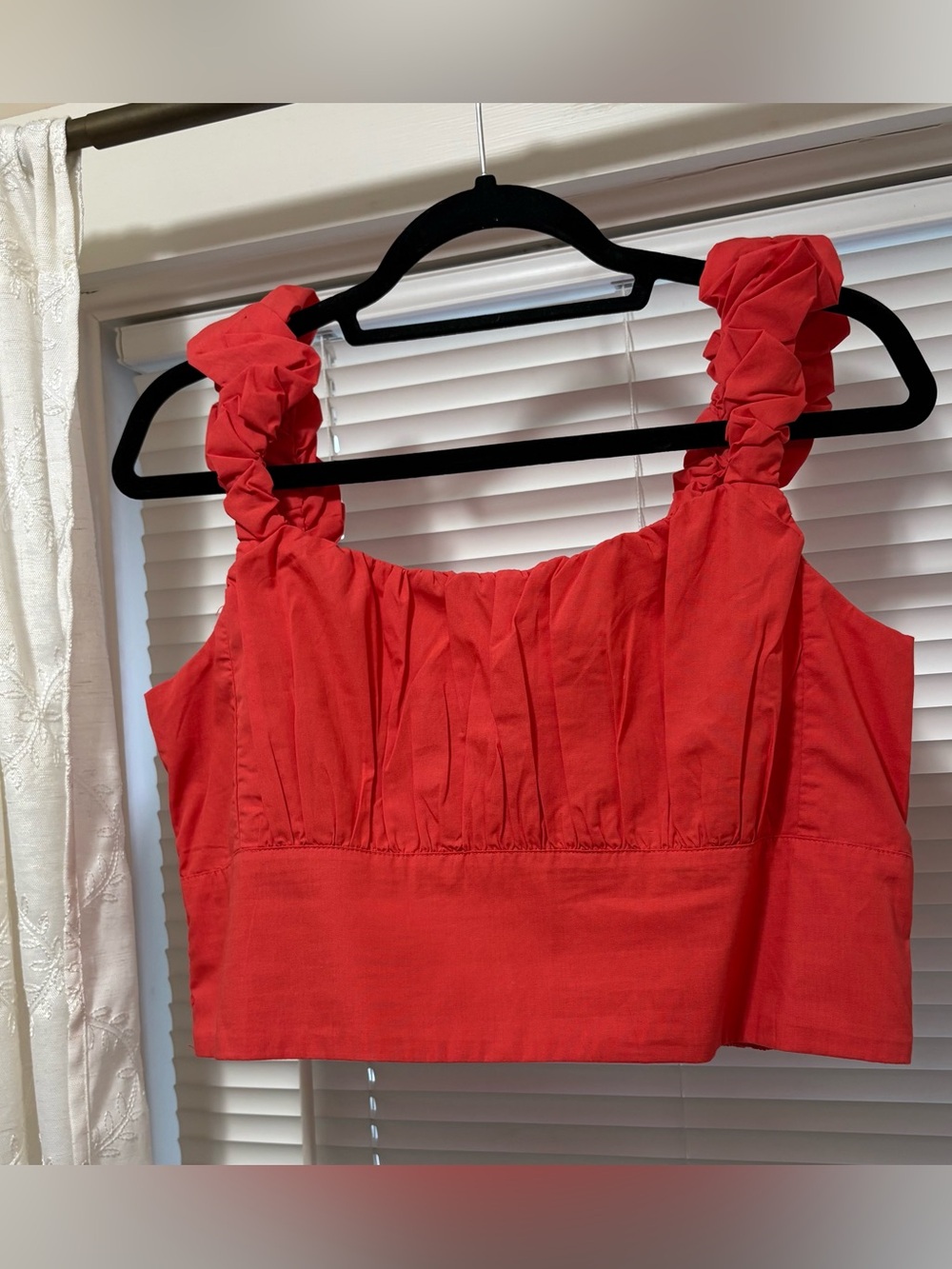 Abercrombie & Fitch Red Ruffled Strap Crop Top